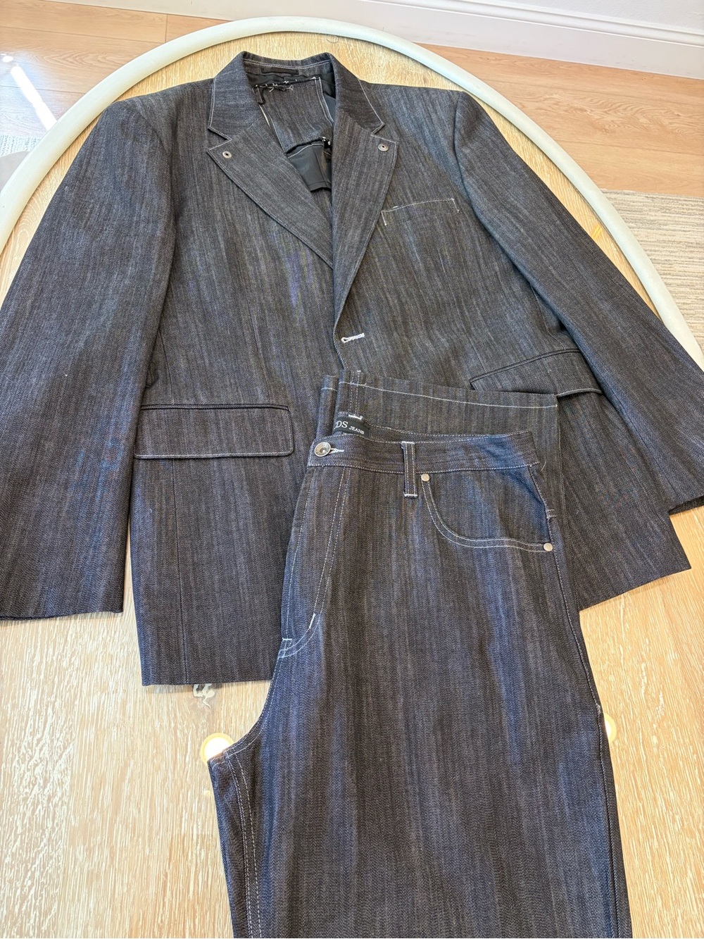 Dark Gray Pinstripe Denim Blazer and Matching Pants